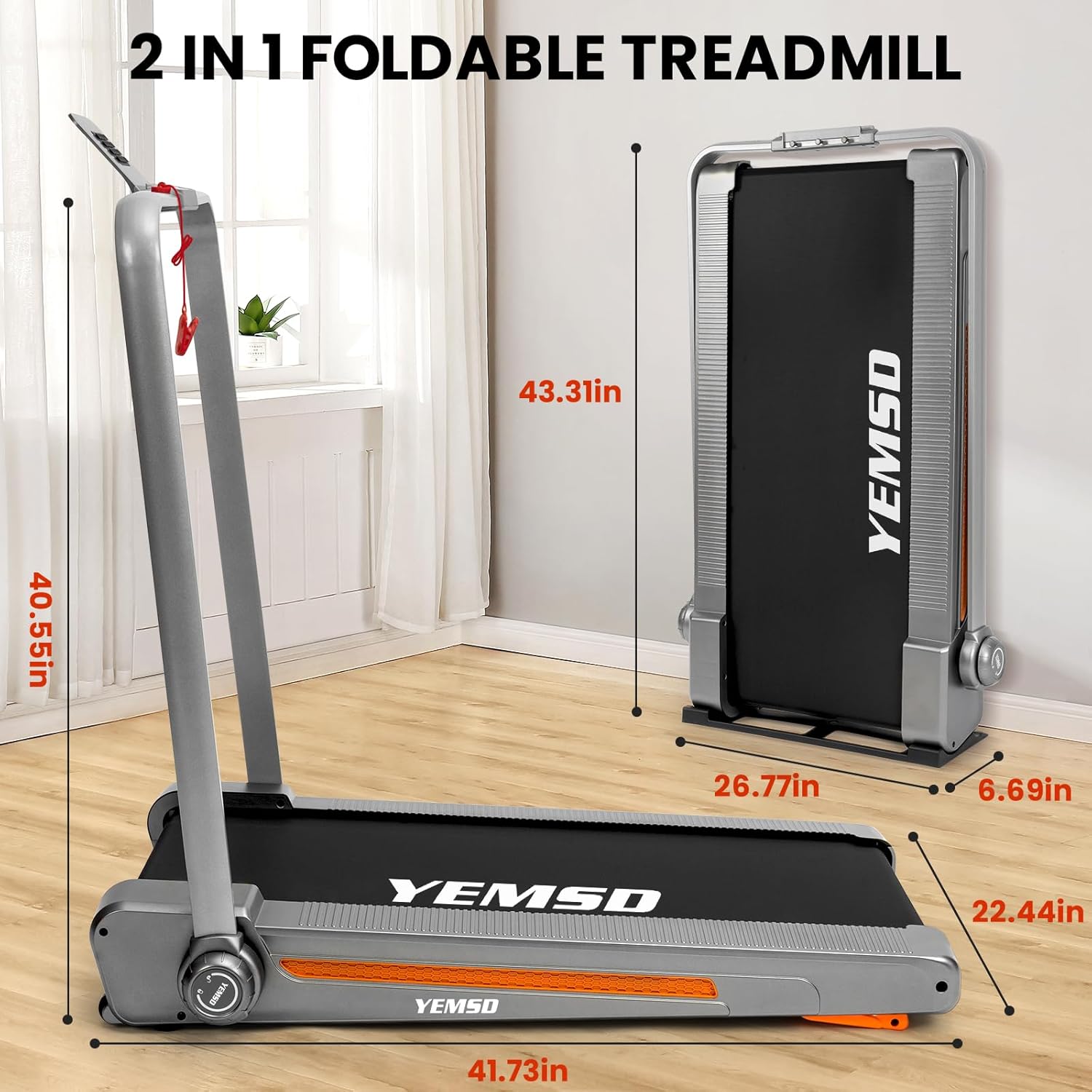2 in 1 Foldable Treadmill with Incline, Walking Pad, 2.5HP, 330 LBS Weight Capacity P779