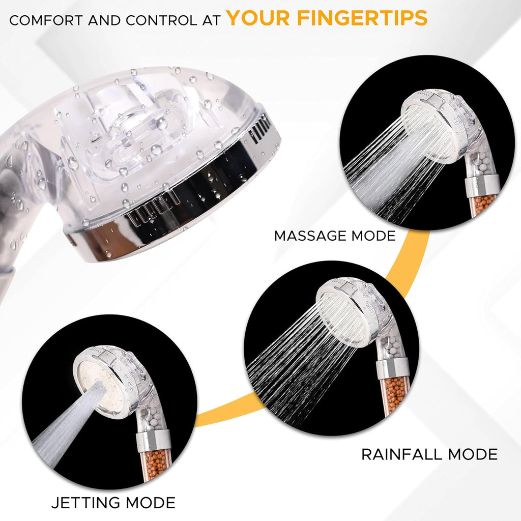 Shower Head with Triple Filtration Handheld Shower Head 3 Modes Adjustable Shower Head with Mineral Stones U54163