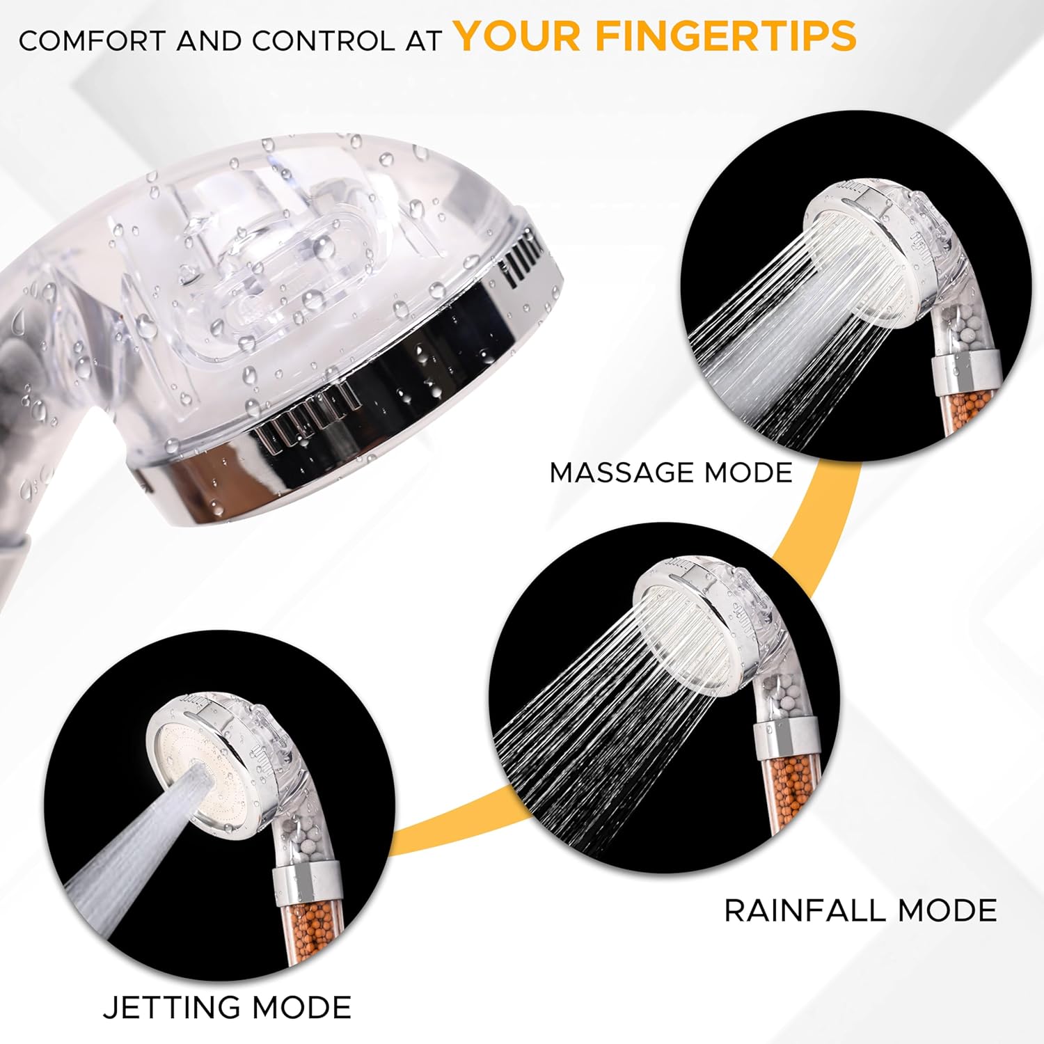 Shower Head with Triple Filtration Handheld Shower Head 3 Modes Adjustable Shower Head with Mineral Stones U54163