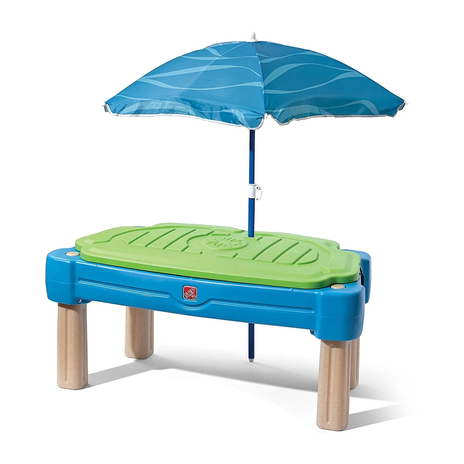 Blue Plastic Sandbox and Water Table with Cover and Umbrella A904858