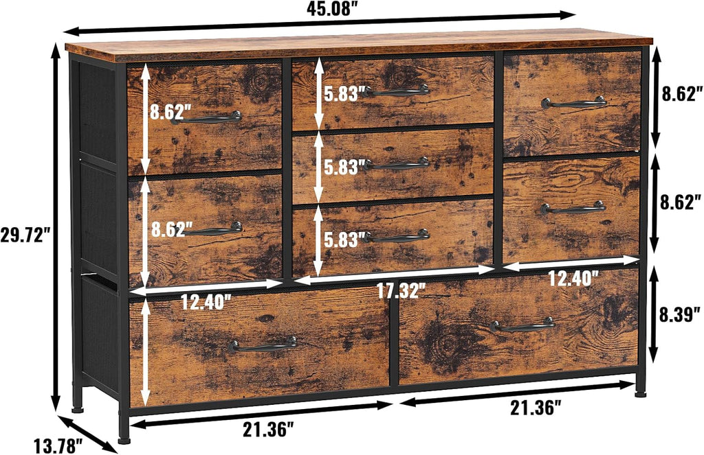 Vertical End Table and Nightstand with 9 Large Drawers, Metal Frame H21990