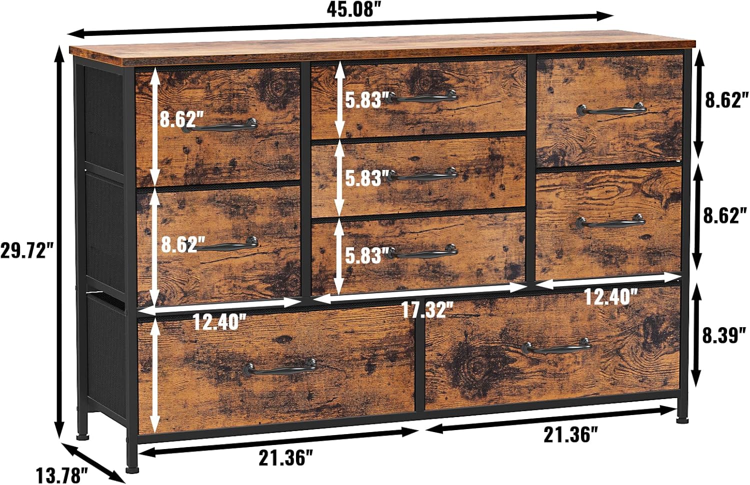Vertical End Table and Nightstand with 9 Large Drawers, Metal Frame H21990