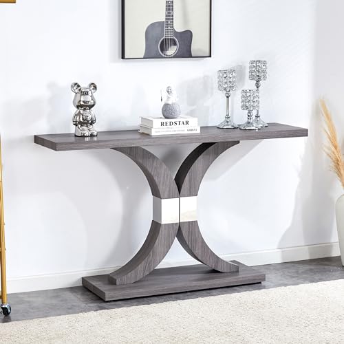 55 inch Gray Console Table with Geometric Base F75216