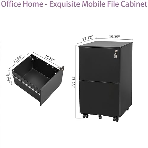 White 2-Drawer Rolling Metal File Cabinet with Lock Z722416