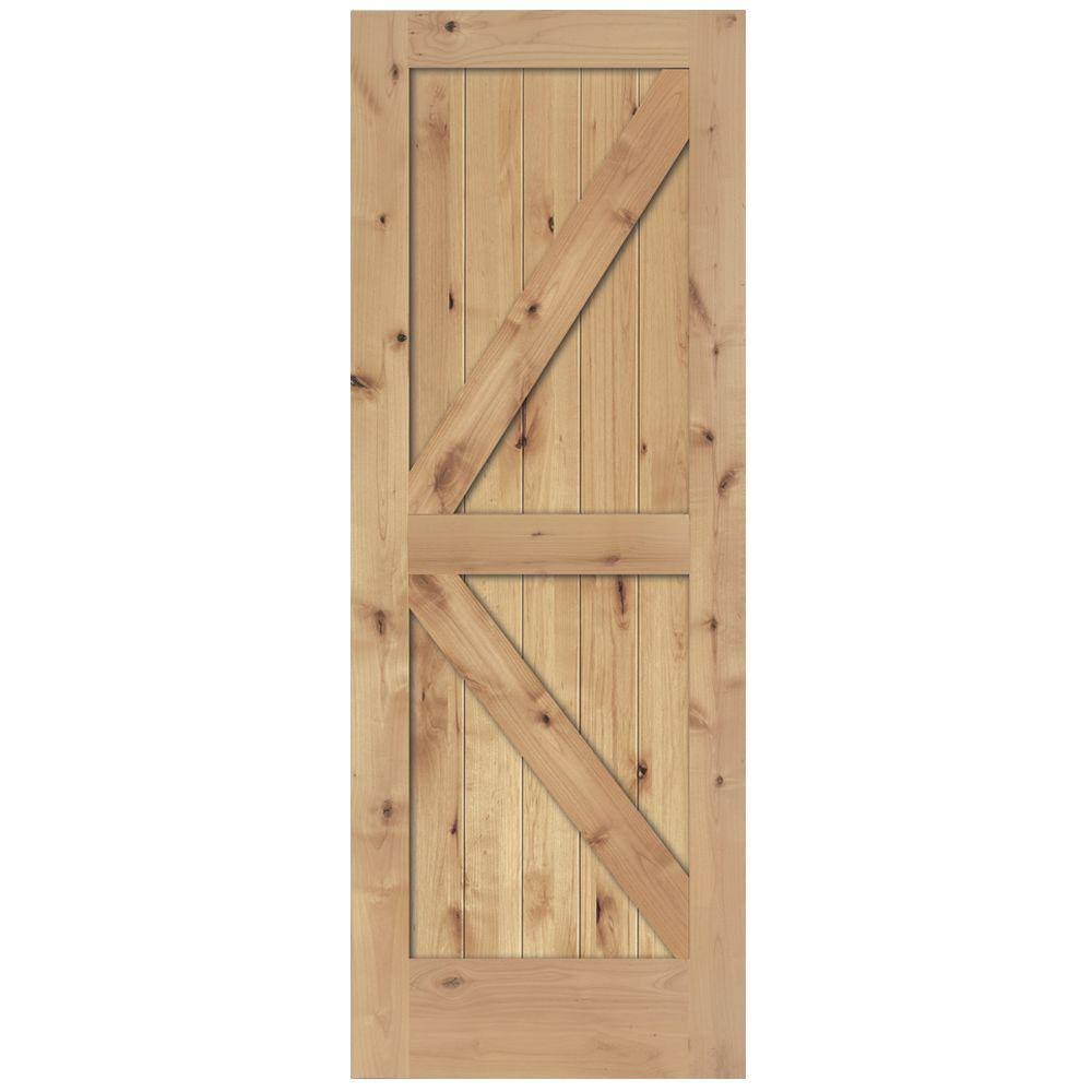36 in. x 84 in. 2-Panel Solid Core Prefinished Natural Knotty Alder Interior Barn Door Slab V451025
