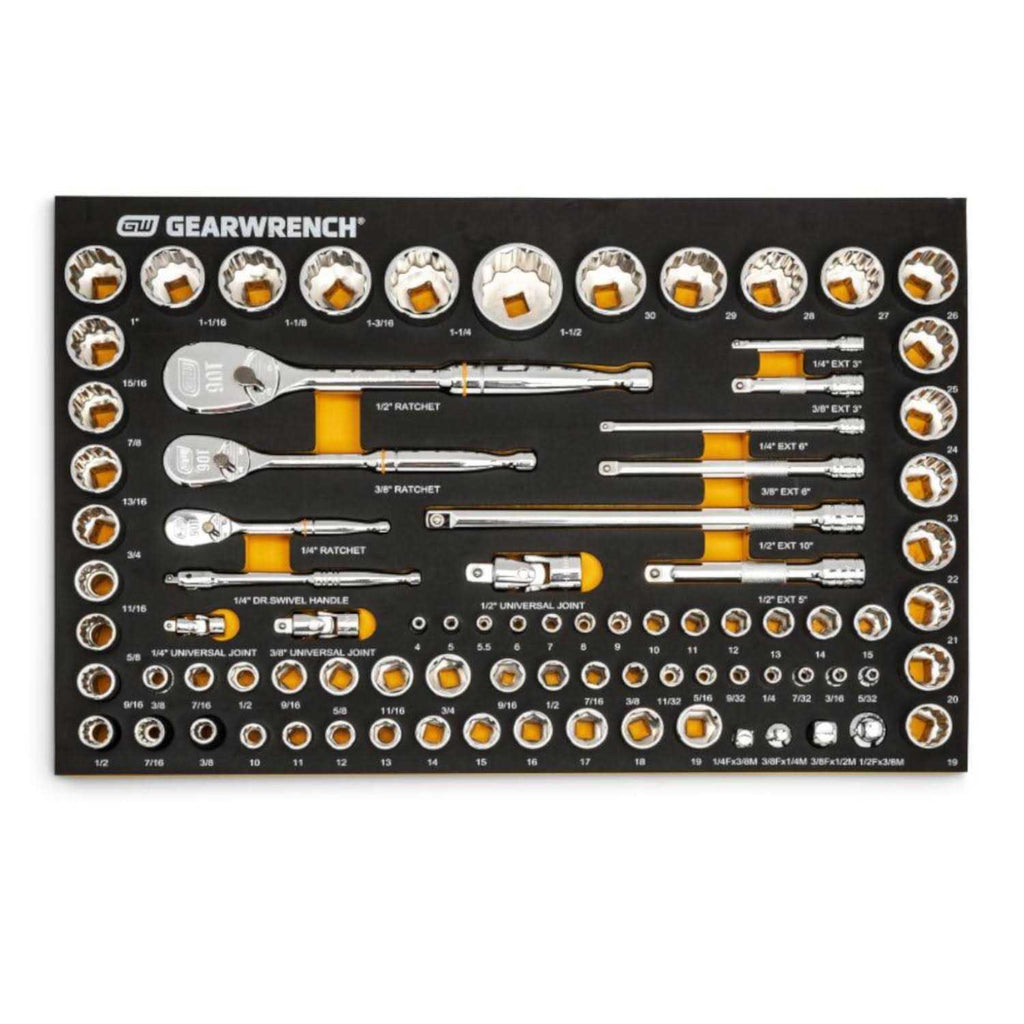 83 Pc. 1/4 3/8 1/2 90-Tooth SAE/Metric Mechanics Tool Set with EVA Foam Tray V952482