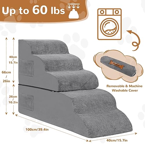 5-Steps Foam Dog Stairs with Removable Cover, Grey P941747
