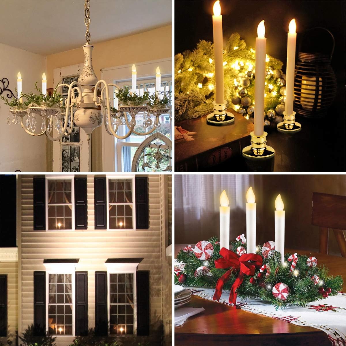 6 Set Gold LED Flameless Taper Candles with Timer A92344