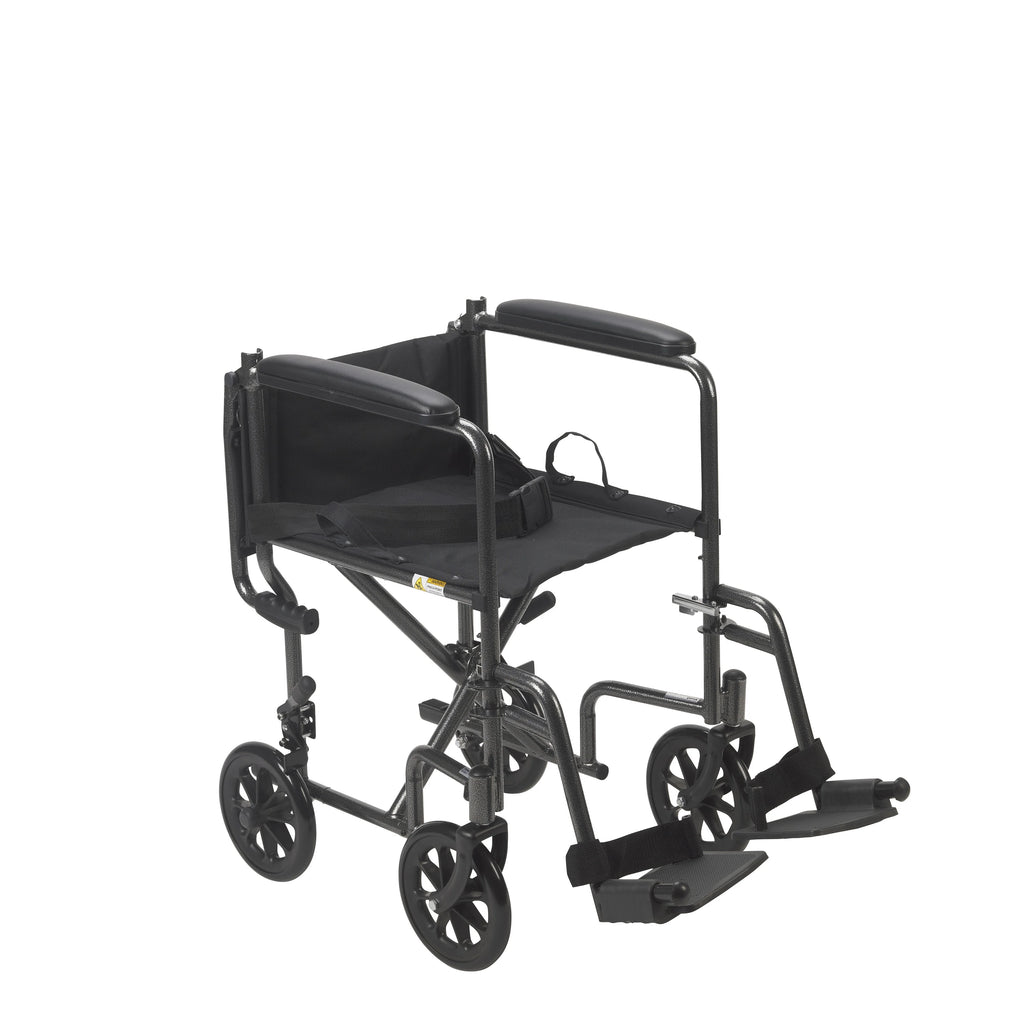 Lightweight Steel Transport Wheelchair, Fixed Full Arms, 19" Seat Y311781