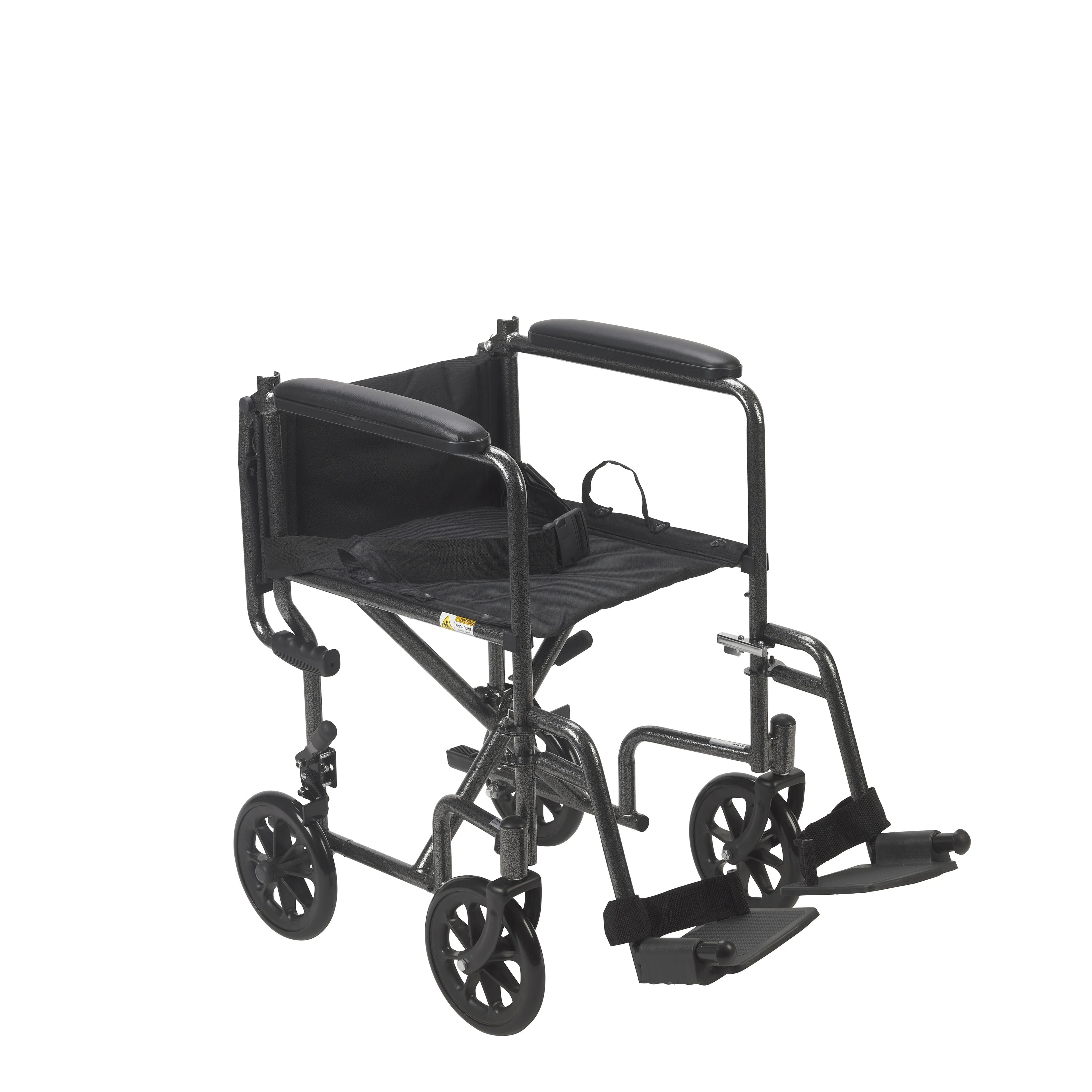 Lightweight Steel Transport Wheelchair, Fixed Full Arms, 19" Seat Y311781