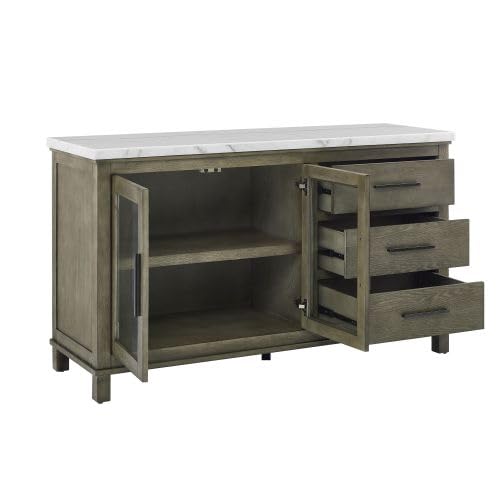 White Marble Top Server Dark Brown Sideboard Buffet Coffee Bar Cabinet A815950