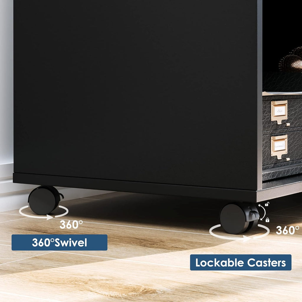 Black Wood Lateral File Cabinet with Lock B410237