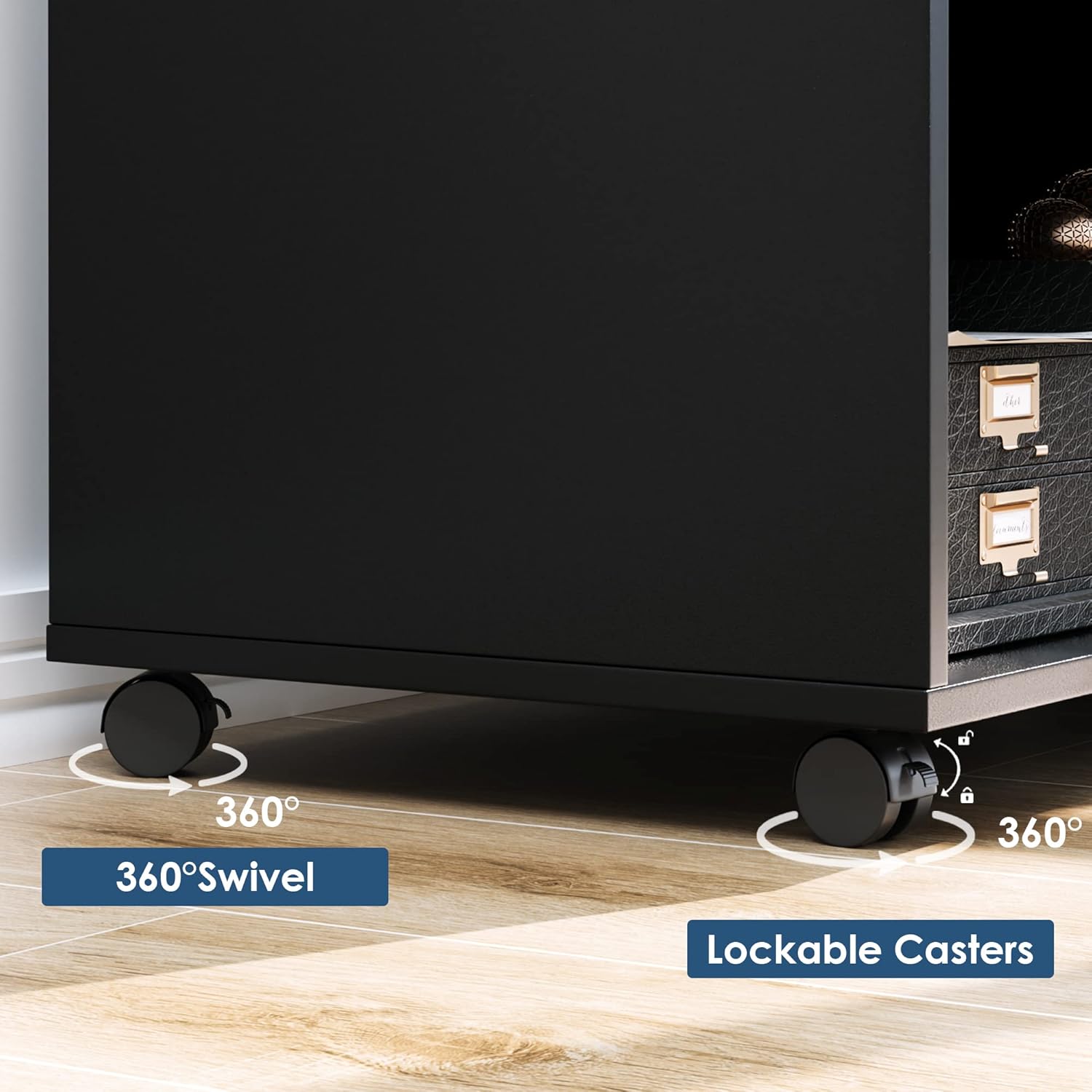 Black Wood Lateral File Cabinet with Lock B410237