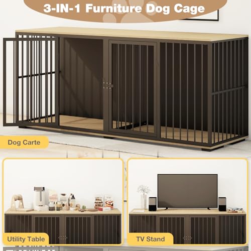 71.6'' Metal Steel Frame Double Dog Kennel with 2 Rooms and Removable Divider Black I111091