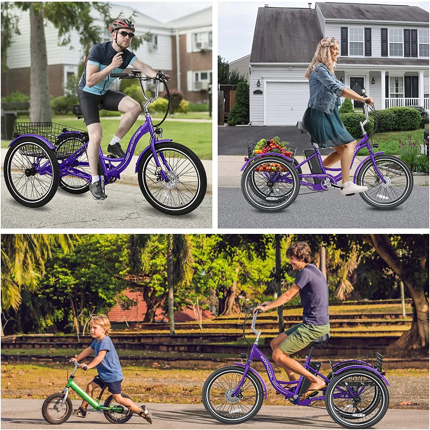 Electric Trike, 7 Speed 24"/26" 3 Wheel Electric Bicycle with 36V 14.5Ah Lithium Battery F573