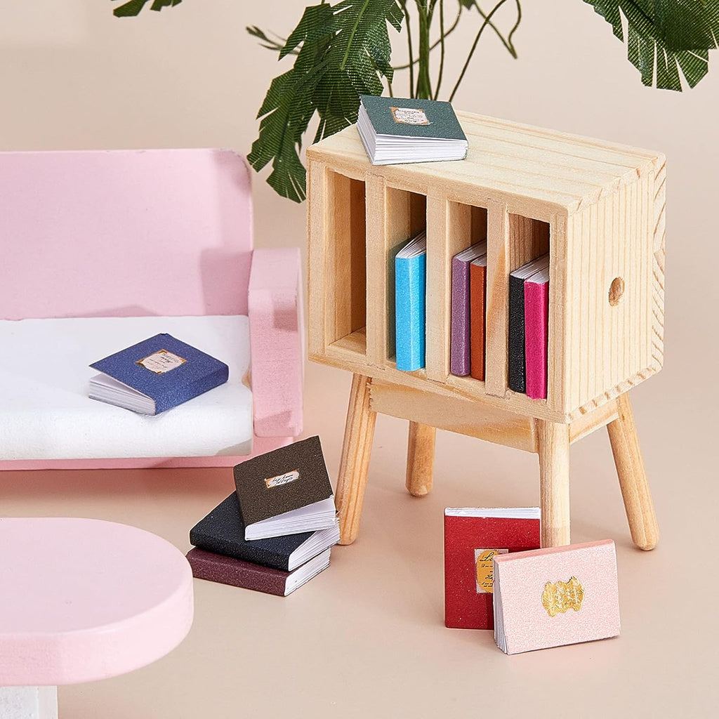 13 Pieces 1:12 Scale Miniature Dollhouse Books with Wooden Rack Bookshelf N173891