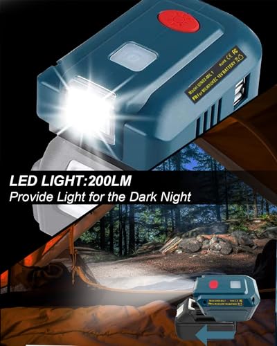 150W Power Inverter Generator for 18V Lithium Battery, DC 18V to AC 110V-120V Portable Power Station with 2 USB & AC Outlet & 200LM LED Light T22353