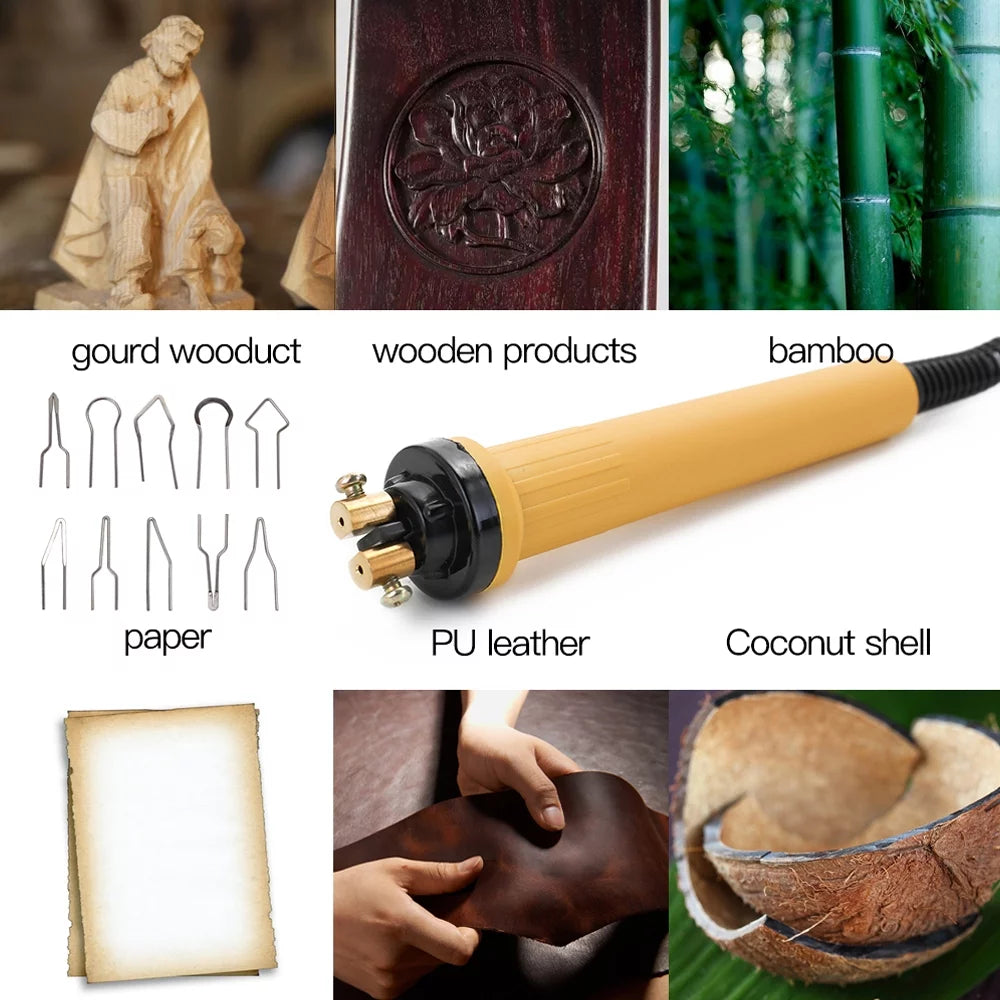 Wood Pyrography Pen Burning Tool Set With Welding Wire Adjustable Temperature C39791