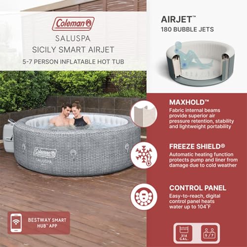 Grey Large Round Inflatable Hot Tub with 180 AirJets and EnergySense Cover Y68296