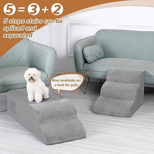 5-Steps Foam Dog Stairs with Removable Cover, Grey P941747