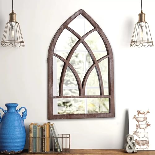 Farmhouse Arched Window Mirror 16 X 24 Inch Distressed White Rustic Cathedral Window Pane Mirror Q370