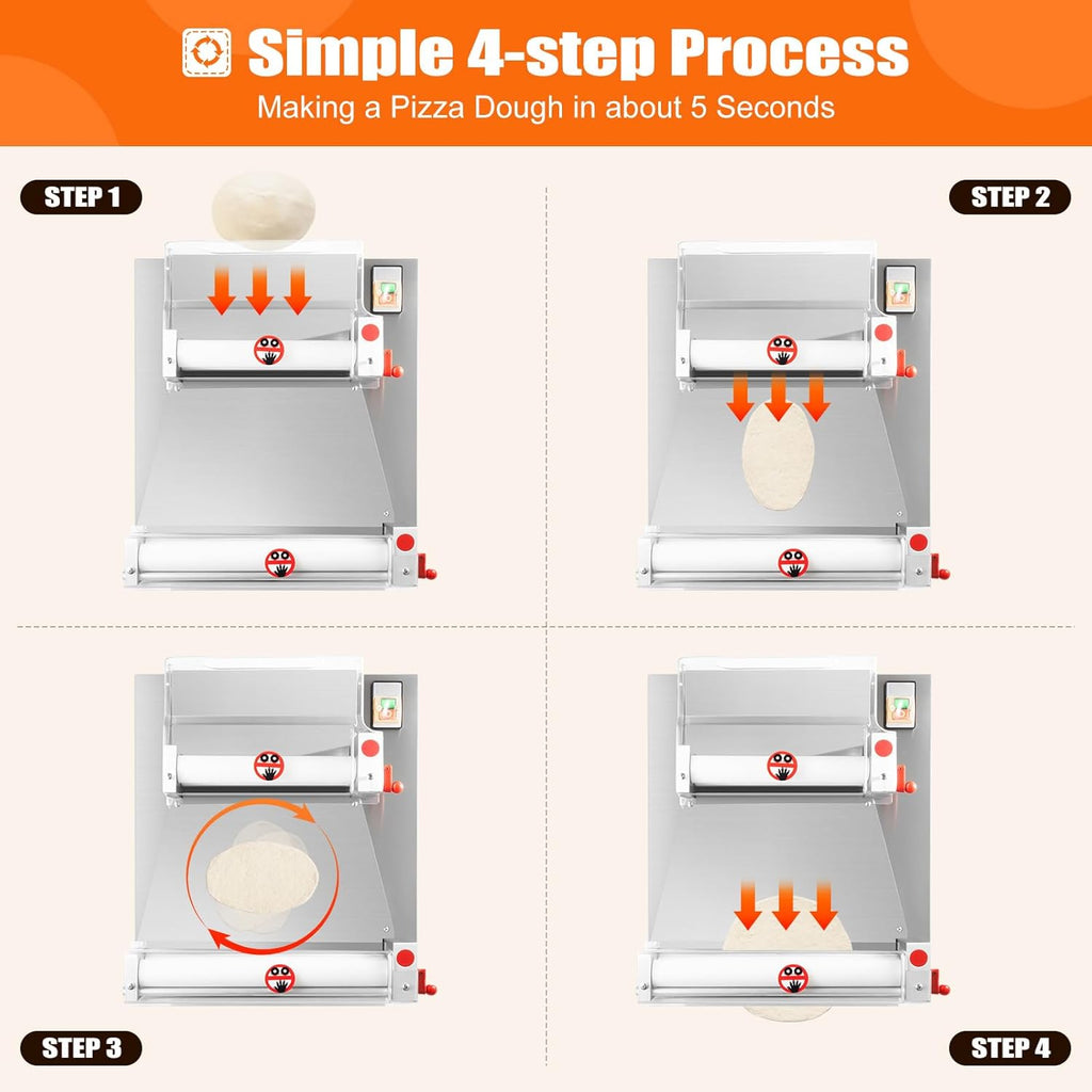 Commercial Electric Pizza Dough Sheeter, 15 Inch, 370W, Thickness 0.7-5.4mm F6593