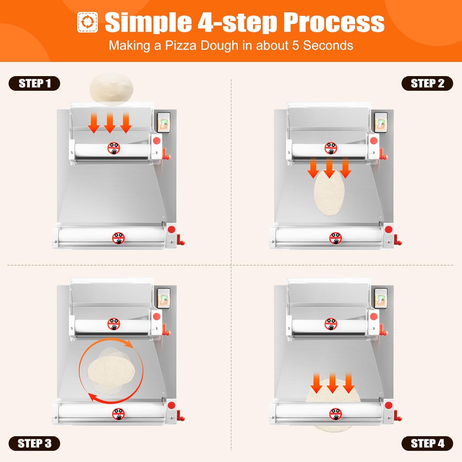 Commercial Electric Pizza Dough Sheeter, 15 Inch, 370W, Thickness 0.7-5.4mm F6593