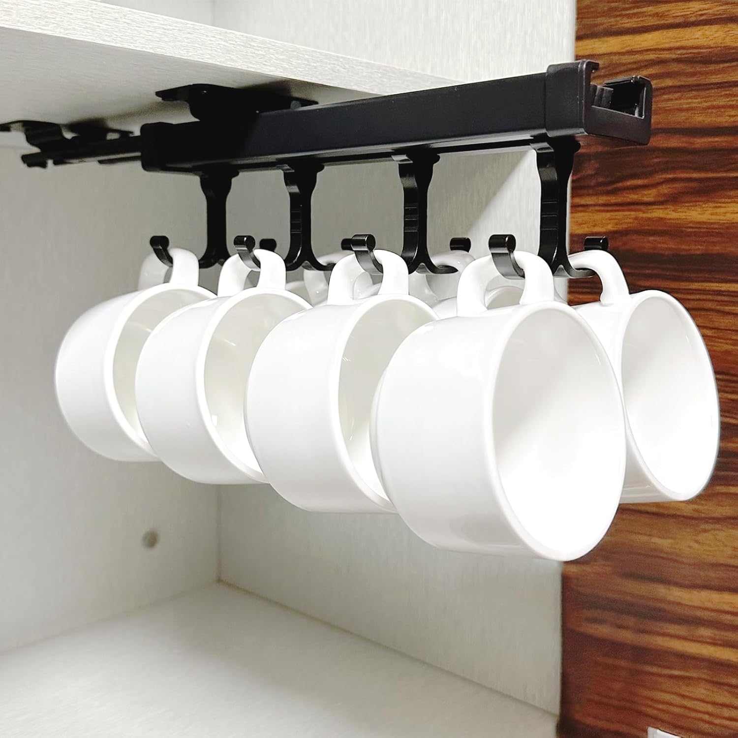 Black Pull Out Mug Holder with 8 Hooks E301652