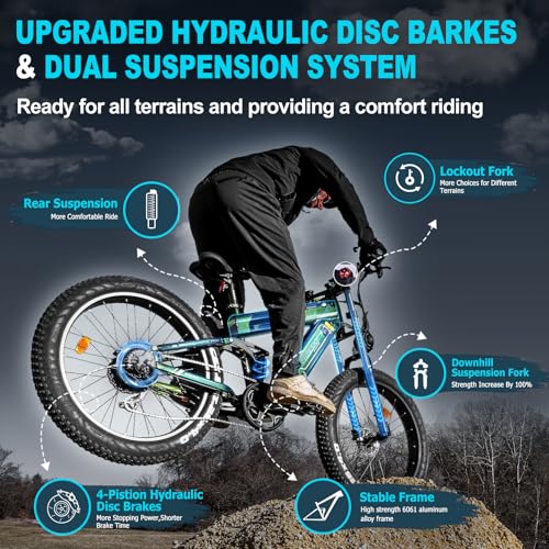 Dual Battery 48V 35AH 2000W 80-155 Miles Electric Bike 26" Fat Tire Full Suspension EBike with Dual Hydraulic Brakes M7806