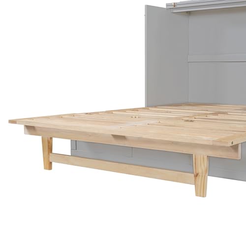 Queen Size White Wooden Murphy Bed with Drawer L730