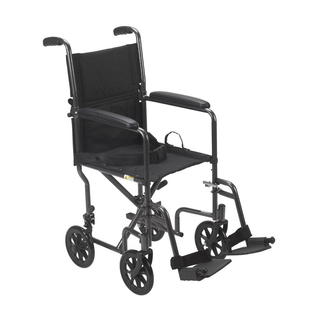 Lightweight Steel Transport Wheelchair, Fixed Full Arms, 19" Seat Y311781