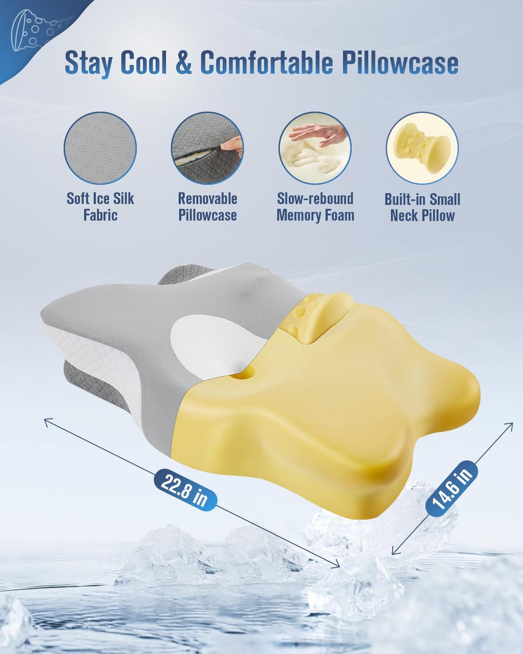 Ergonomic Memory Foam Cervical Neck Pillow with Cooling Pillowcase N61569