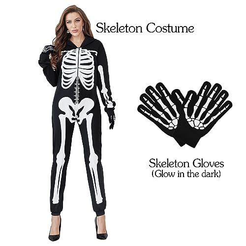 Black Skeleton Onesie Bodysuit with Gloves K8677