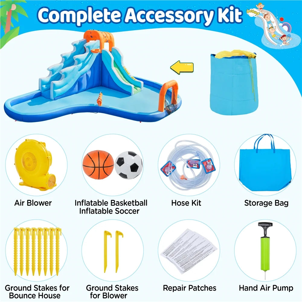 Dual Lane Inflatable Water Slide with Storage Bag & Blower V349519