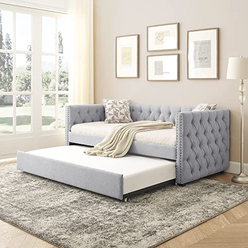 Fabric Upholstered Twin Size Daybed with Trundle A125