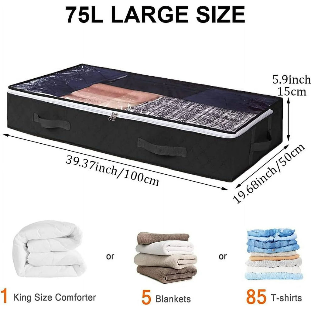 Black 4-Pack Large Underbed Storage Bags with Clear Window and Handles G8221