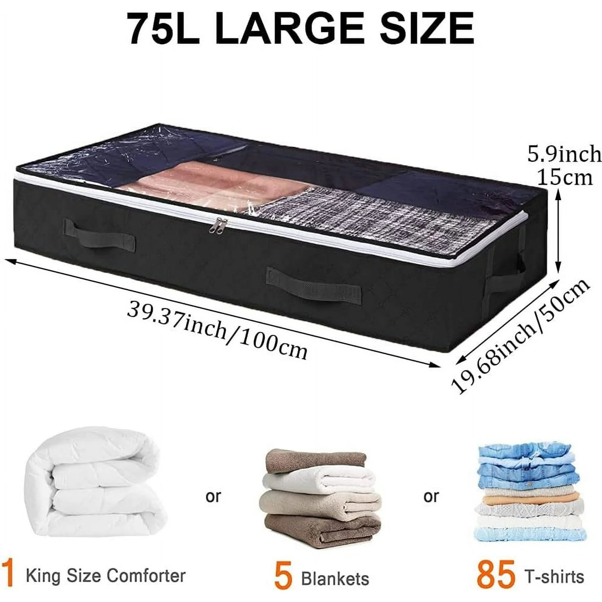 Black 4-Pack Large Underbed Storage Bags with Clear Window and Handles G8221