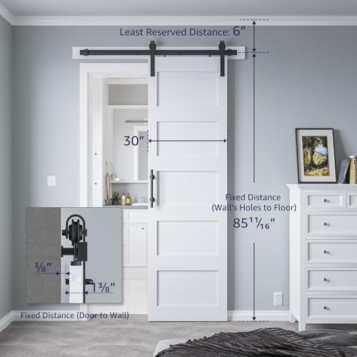 White 5 Panel Sliding Barn Door with 6ft Hardware Kit D306596