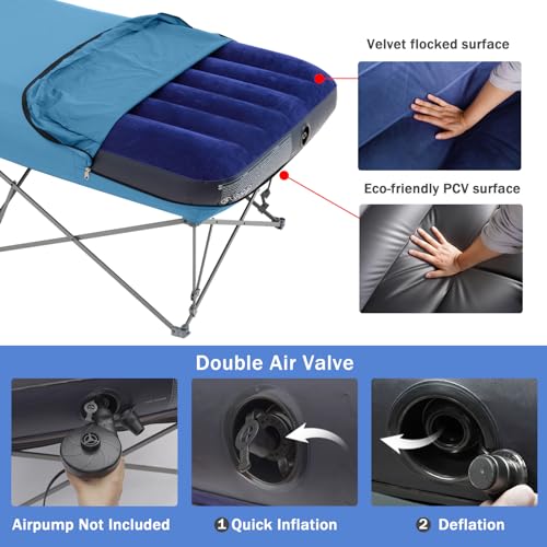 Folding Camping Cot with Inflatable Air Mattress and Carry Bag Q835