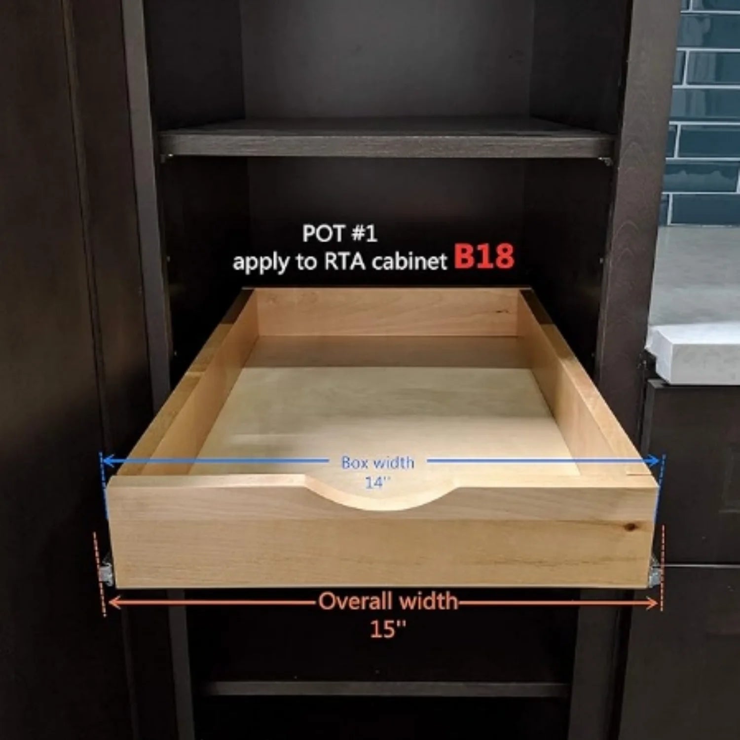 14 inch Width Wood Pull Out Tray Drawer Box Kitchen Cabinet Organizer Z8490