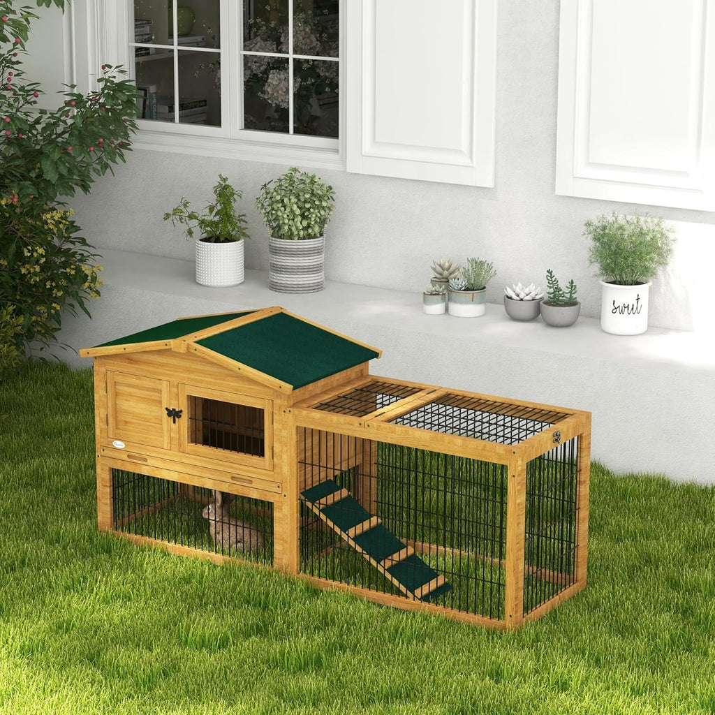 Yellow Wooden Rabbit Hutch with Removable Tray N1778