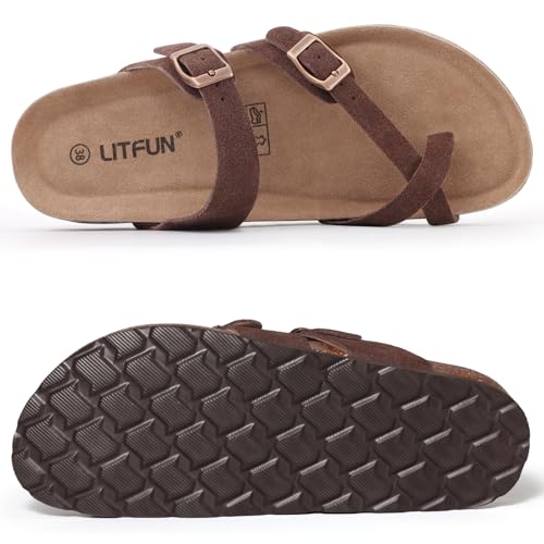 Women's Genuine Suede Cork Footbed Sandals with Adjustable Buckle B804