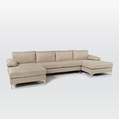 Linen Fabric U-Shape Sectional Sofa with Double Extra Wide Chaise Lounge D18419