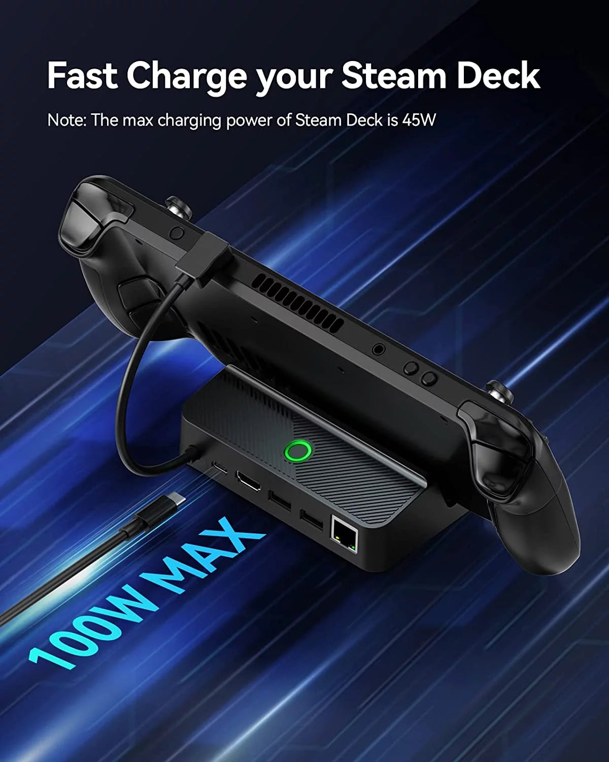 Steam Deck Dock with Gigabit Ethernet, HD 2.0, 2 USB-A, 100W Charging Port Z620691