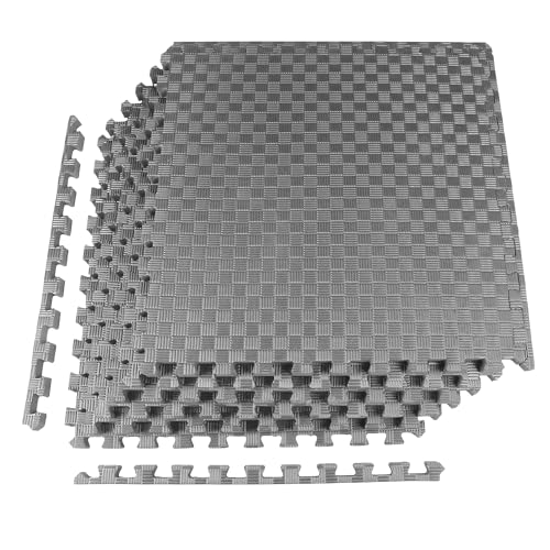 1" Thick EVA Interlocking Foam Gym Flooring Mat, Black (24 Sq Ft) N47738