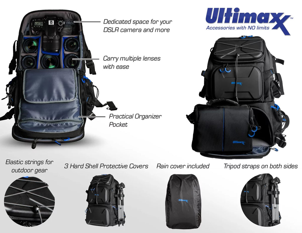 Heavy Duty Camera Backpack with Removable Gadget Bag & Waterproof Rain Cover S636