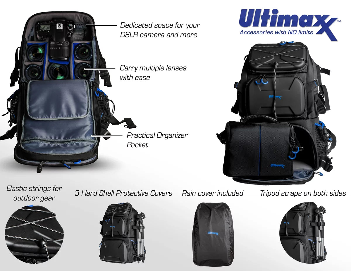Heavy Duty Camera Backpack with Removable Gadget Bag & Waterproof Rain Cover S636