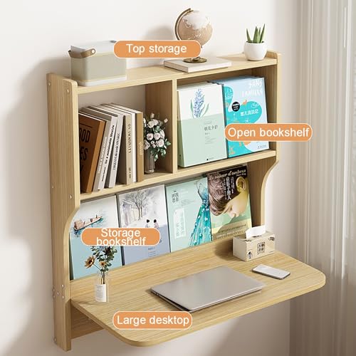 Brown Wall Mounted Drop-Leaf Table with Storage Shelves H29187
