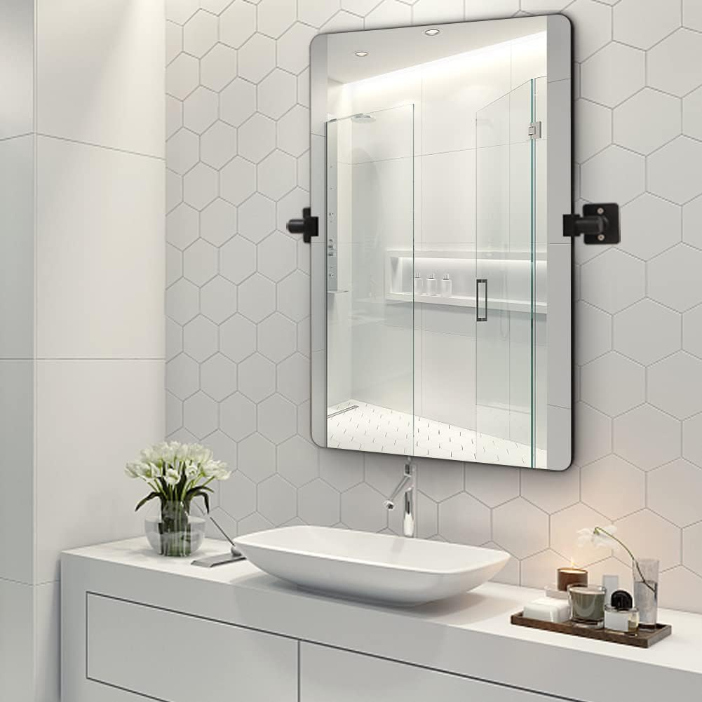 Black Aluminum Alloy Frame Pivot Rectangle Bathroom Mirror W2152