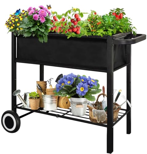 Black Raised Garden Bed with Legs on Wheels K33250